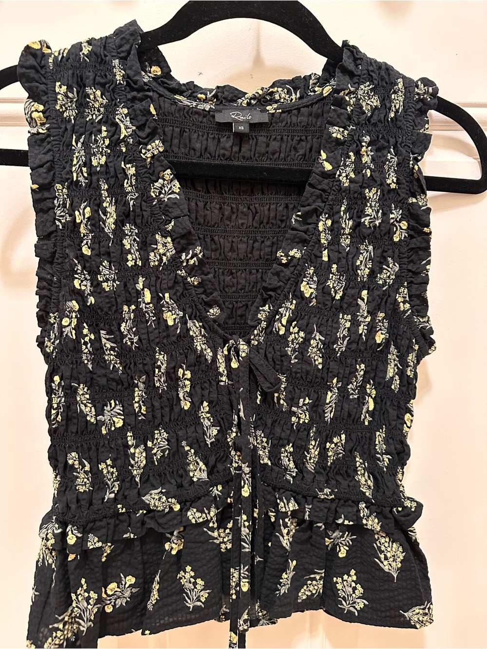 Rails Black Floral Smocked V-Neck Tie-Front Camisole